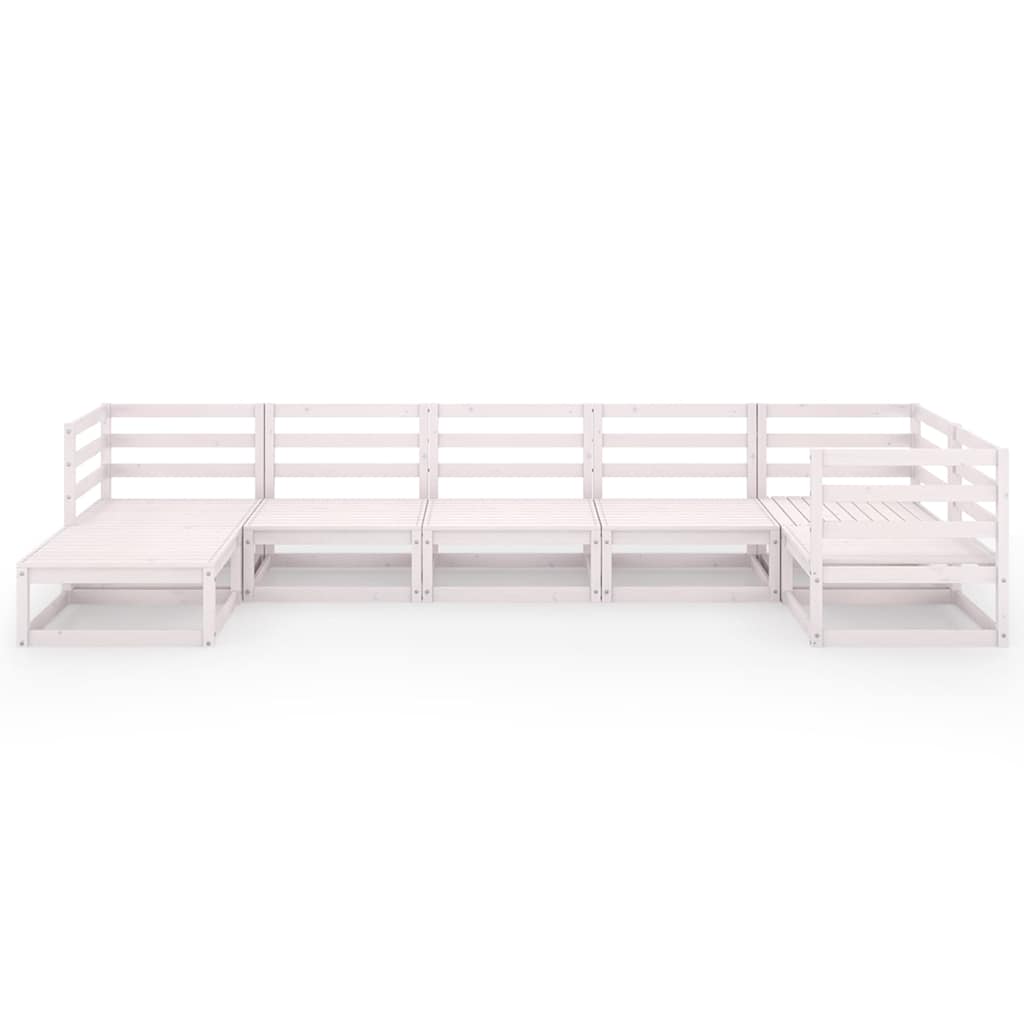 Set Divani da Giardino 7 pz Bianchi in Legno Massello di Pino