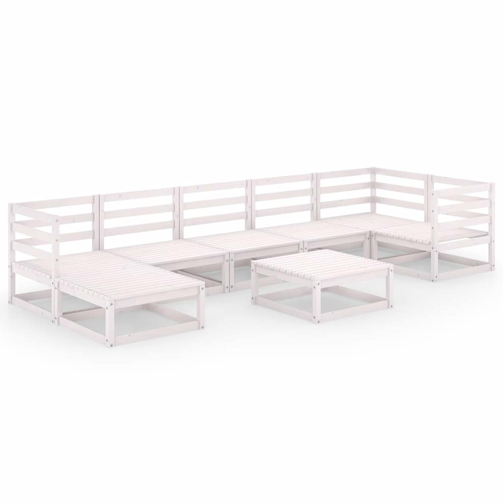 Set Divani da Giardino 8 pz Bianchi in Legno Massello di Pino