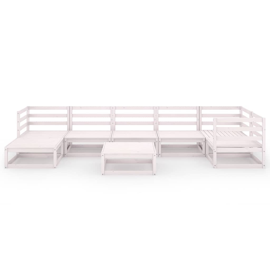Set Divani da Giardino 8 pz Bianchi in Legno Massello di Pino