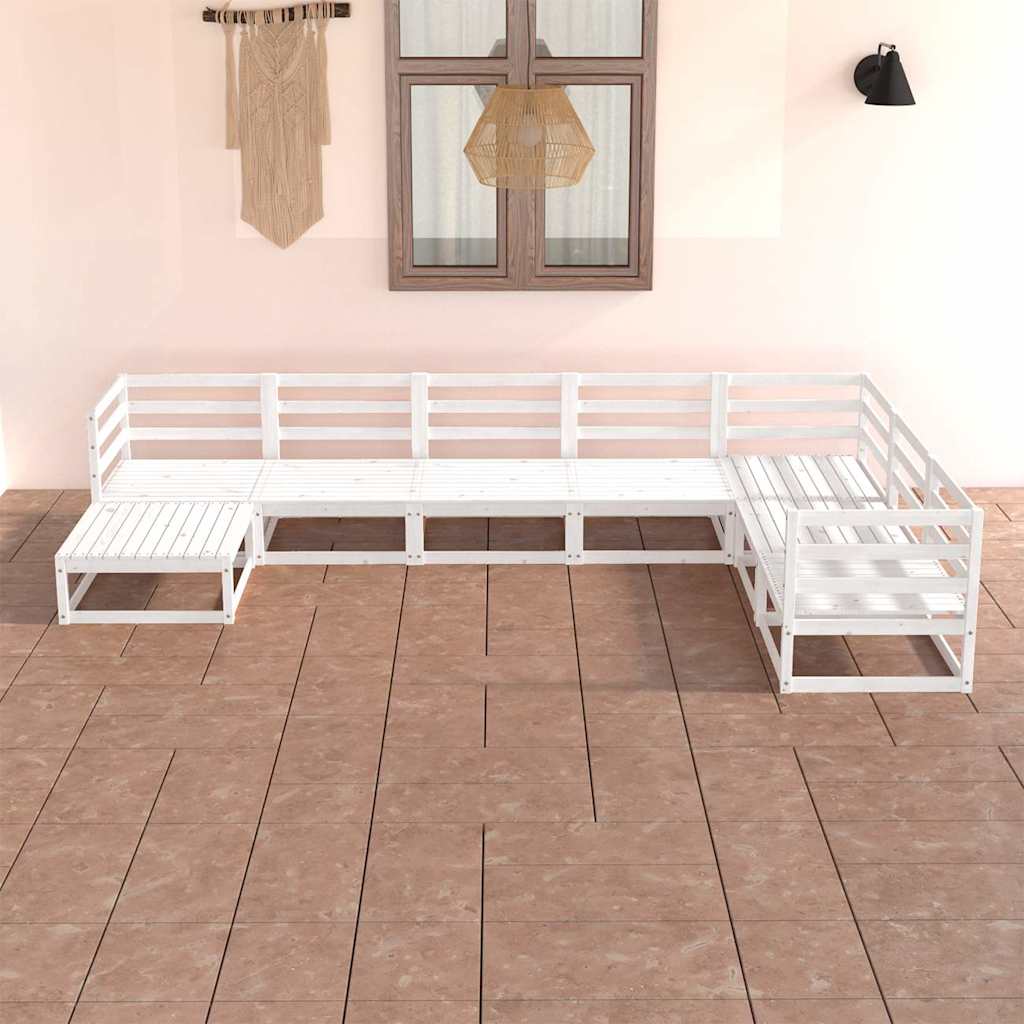Set Divani da Giardino 7 pz Bianchi in Legno Massello di Pino