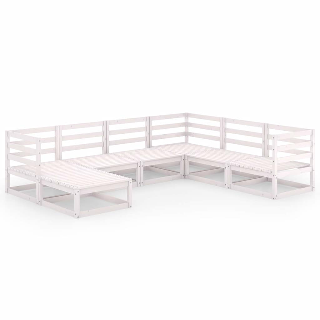 Set Divani da Giardino 7 pz Bianchi in Legno Massello di Pino
