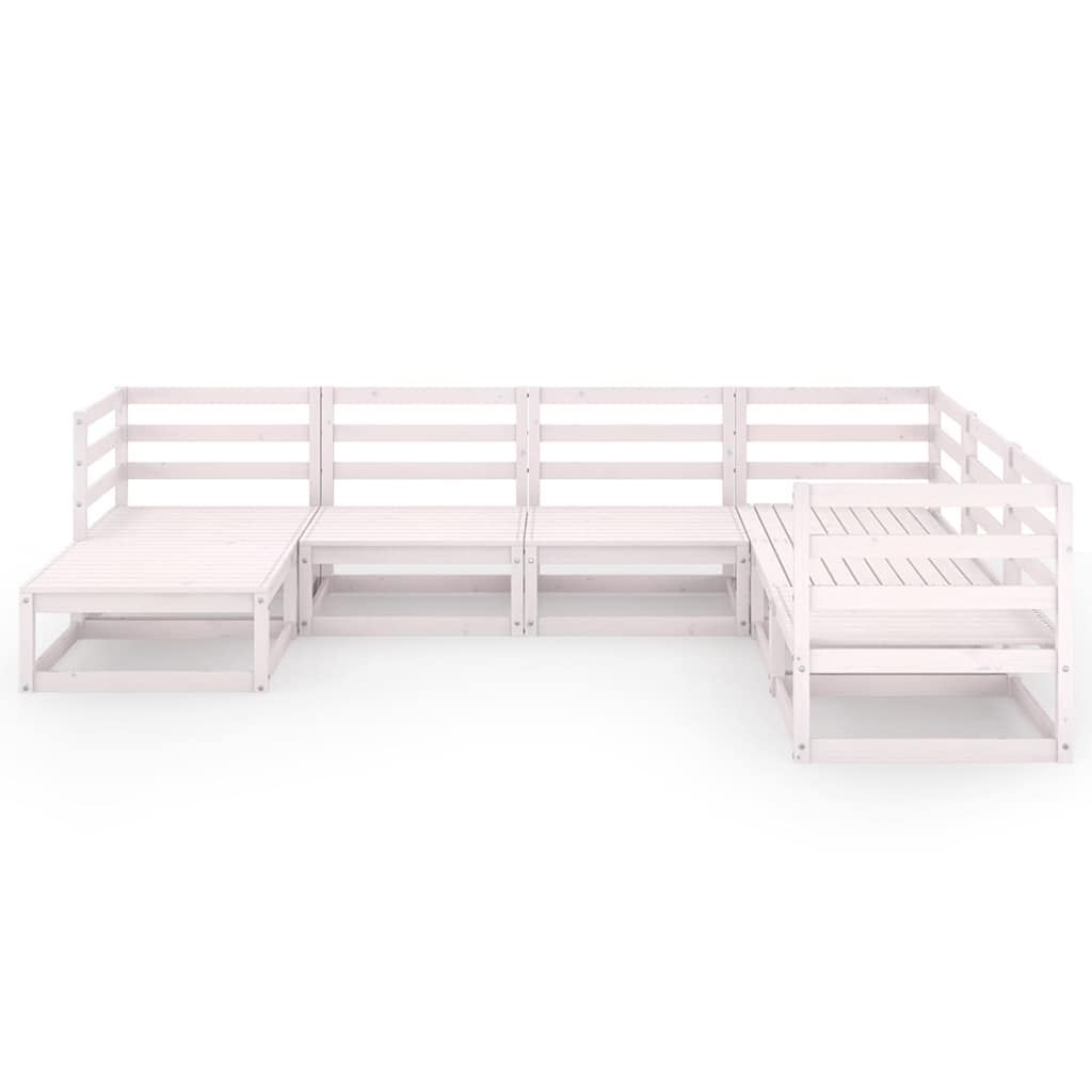Set Divani da Giardino 7 pz Bianchi in Legno Massello di Pino