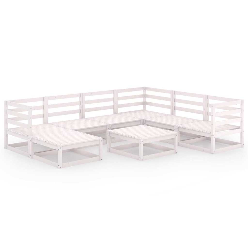 Set Divani da Giardino 8 pz Bianchi in Legno Massello di Pino