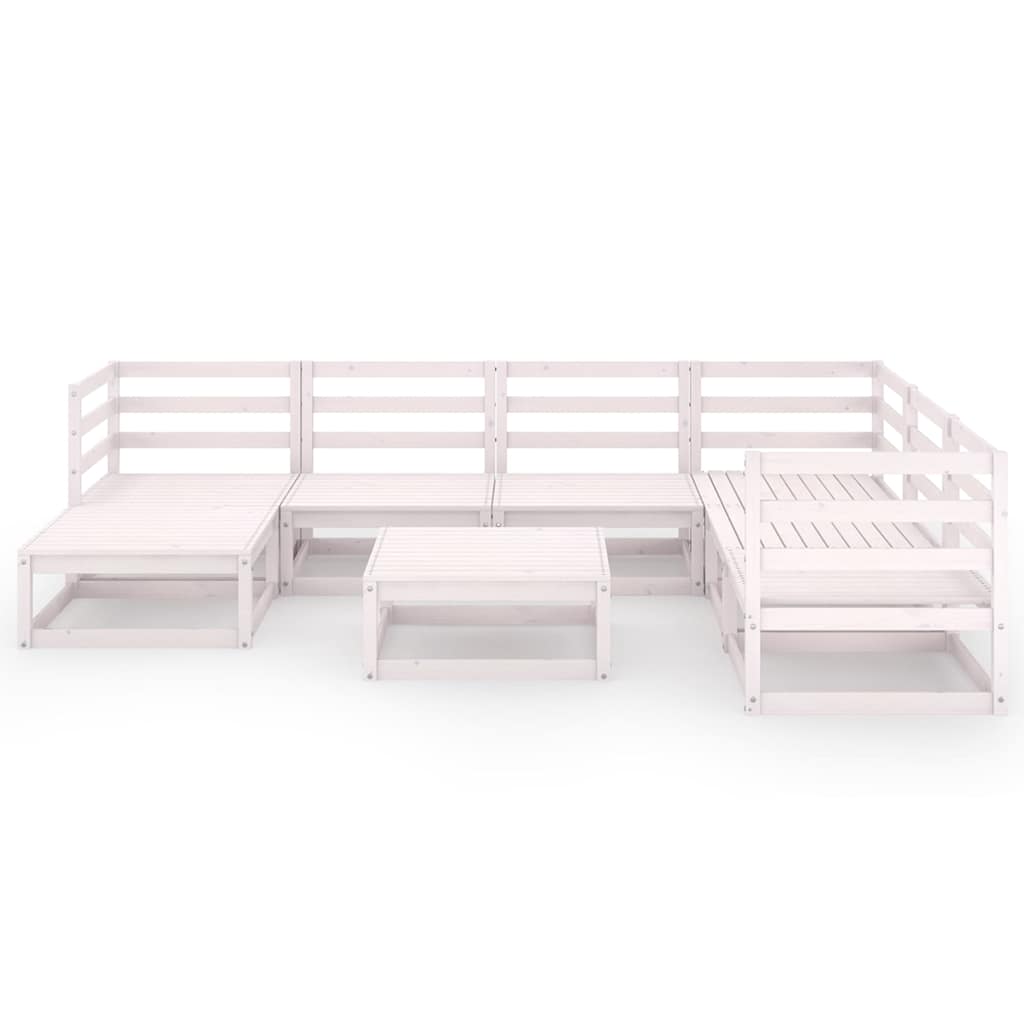 Set Divani da Giardino 8 pz Bianchi in Legno Massello di Pino