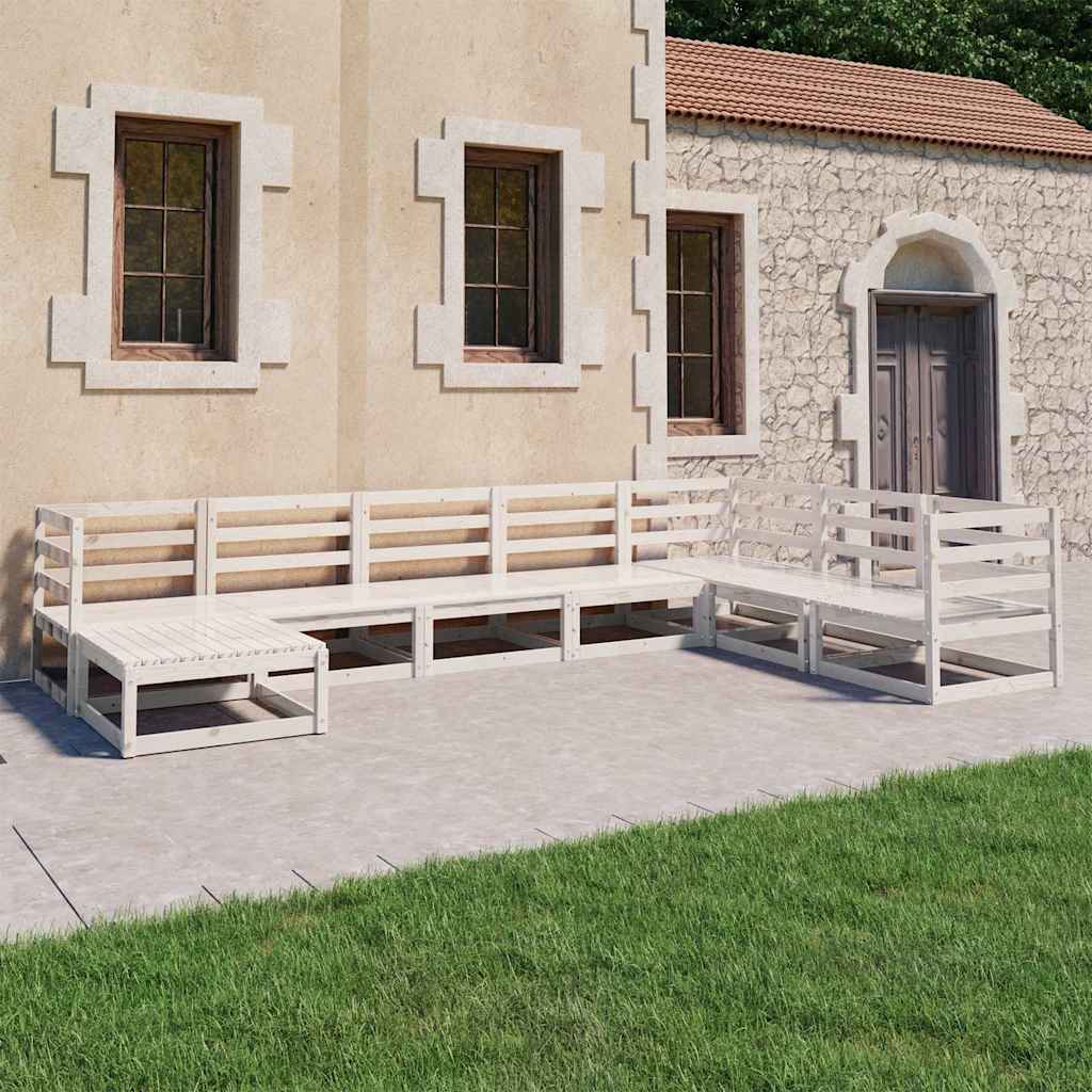 Set Divani da Giardino 8 pz Bianchi in Legno Massello di Pino