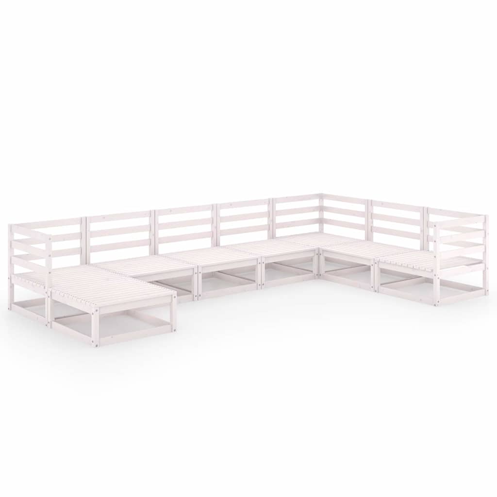 Set Divani da Giardino 8 pz Bianchi in Legno Massello di Pino