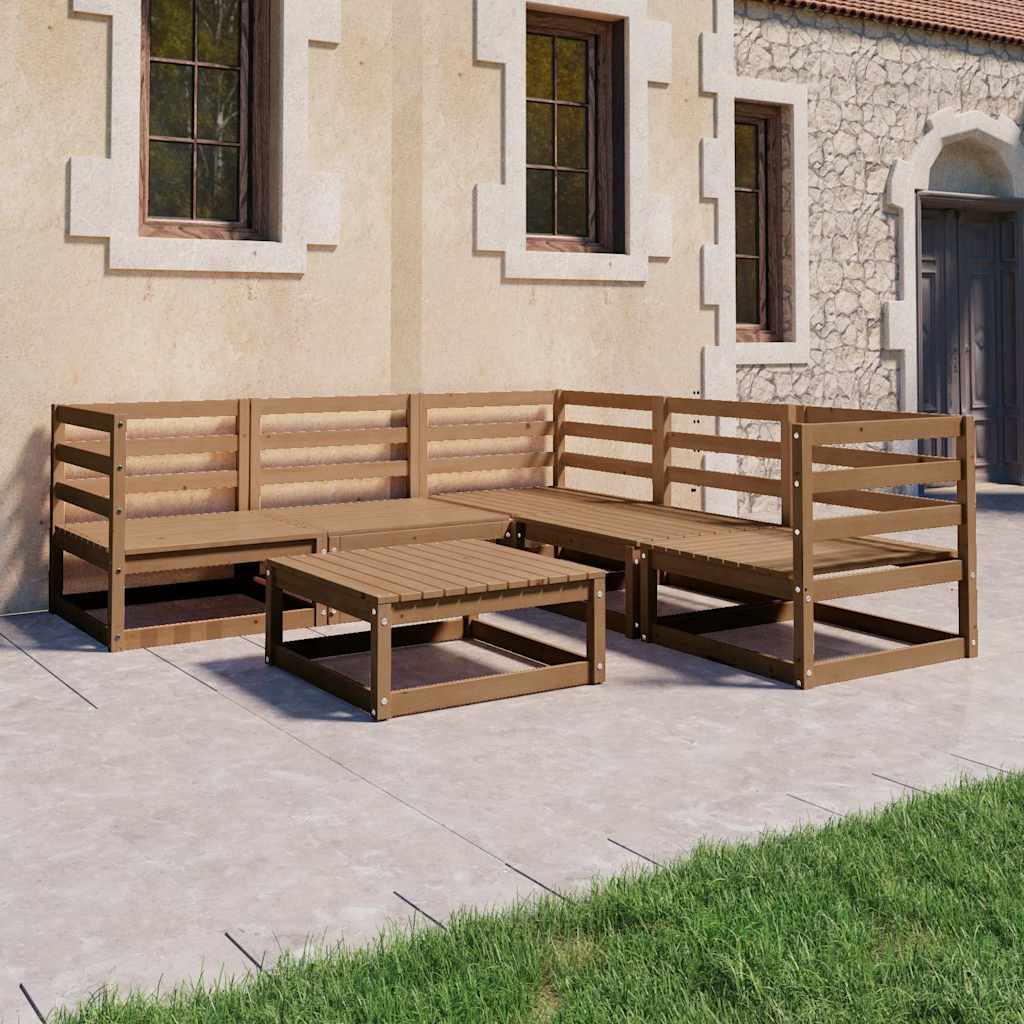 Set Salotto da Giardino 6pz Marrone Ambra Legno Massello Pino