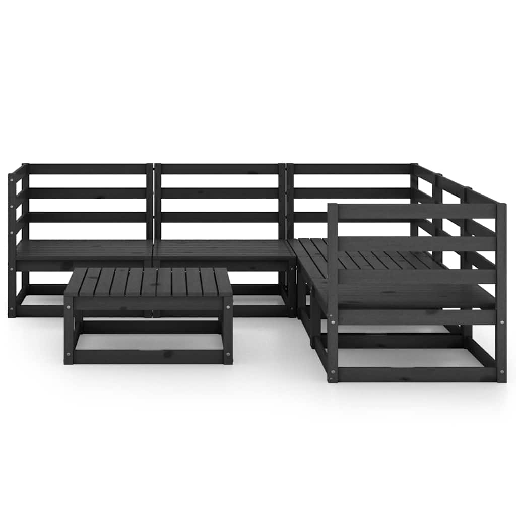 Set Divani da Giardino 6 pz Nero in Legno Massello di Pino