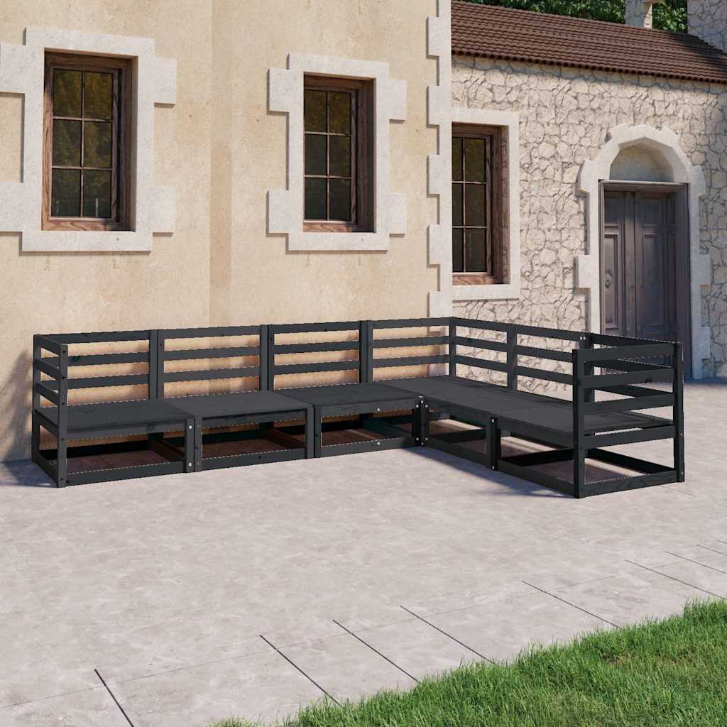 Set Divani da Giardino 6 pz Nero in Legno Massello di Pino