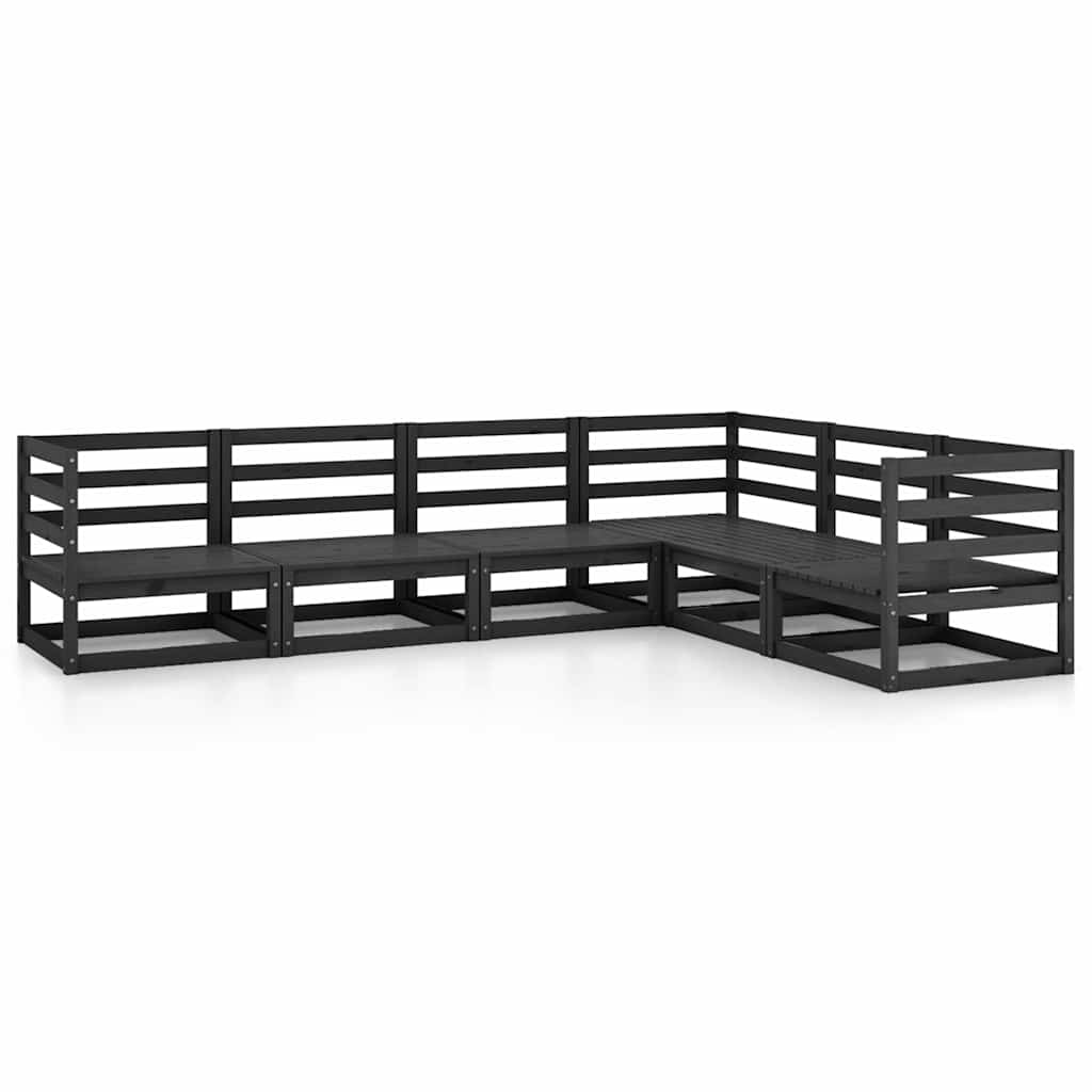 Set Divani da Giardino 6 pz Nero in Legno Massello di Pino