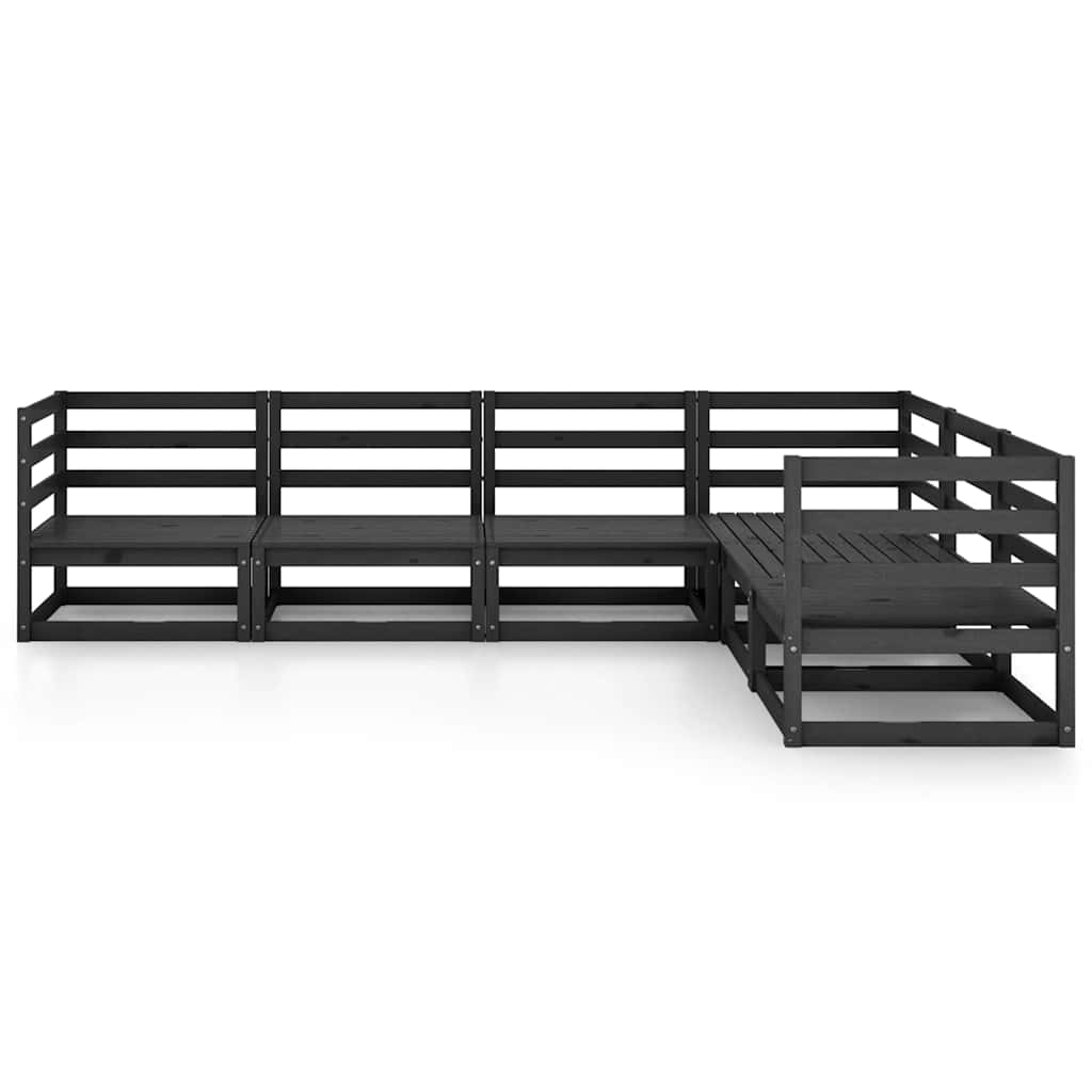 Set Divani da Giardino 6 pz Nero in Legno Massello di Pino
