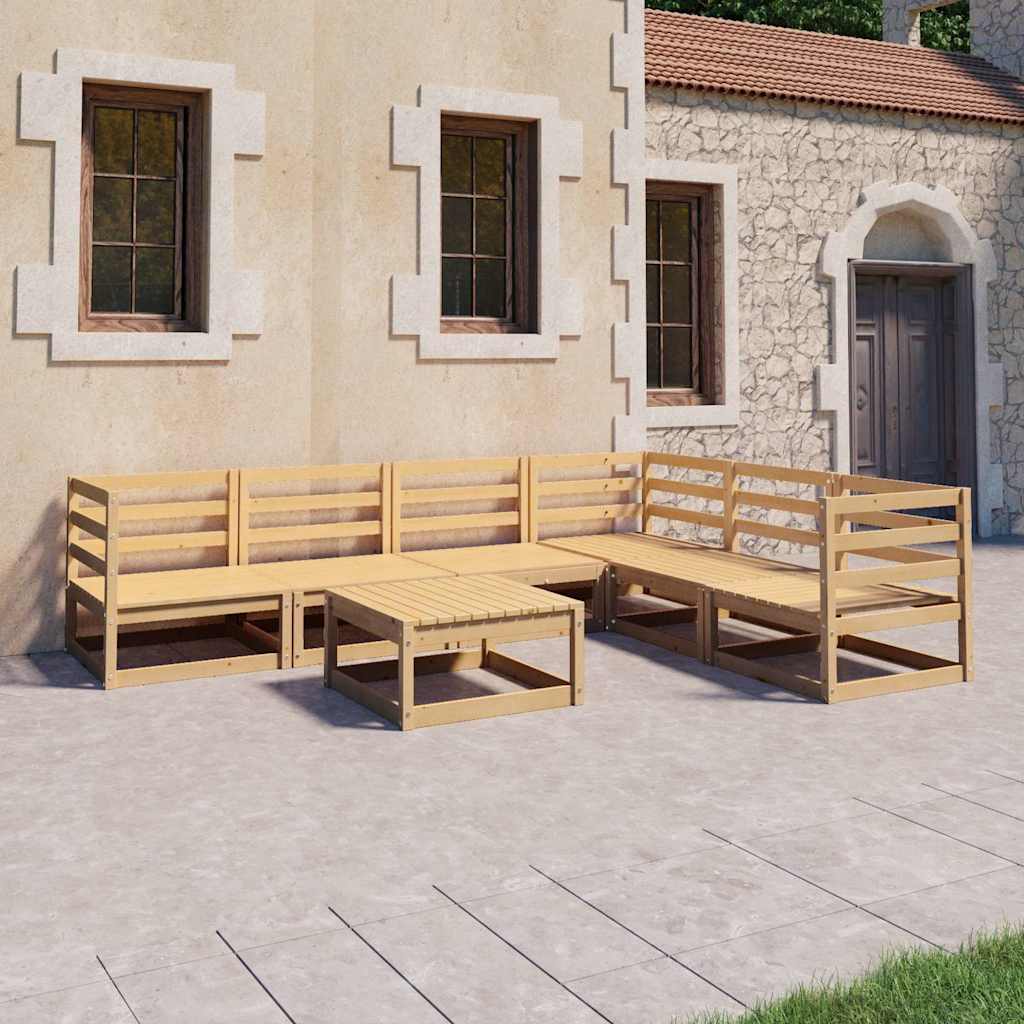 Set Divani da Giardino 7 pz in Legno Massello di Pino