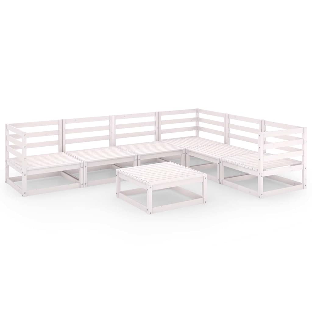 Set Divani da Giardino 7 pz Bianchi in Legno Massello di Pino
