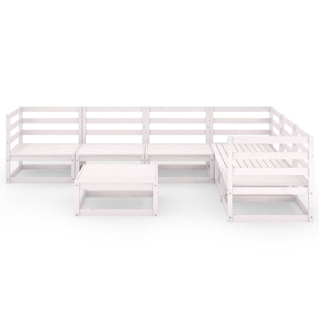 Set Divani da Giardino 7 pz Bianchi in Legno Massello di Pino