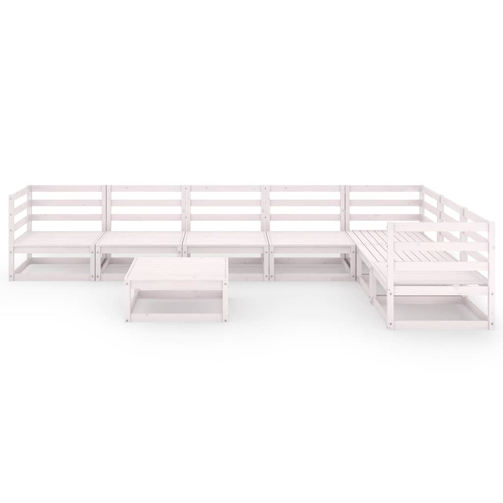 Set Divani da Giardino 8 pz Bianchi in Legno Massello di Pino