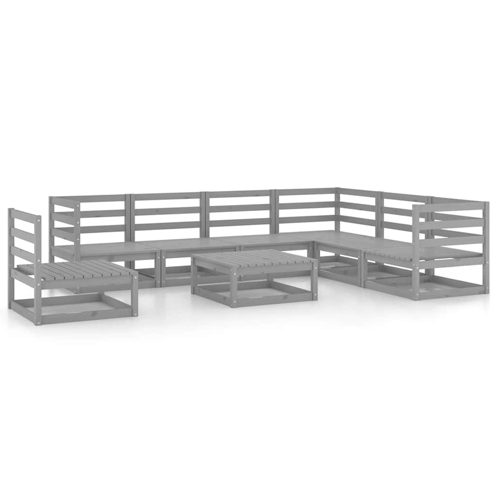 Set Divani da Giardino 8 pz Grigi in Legno Massello di Pino