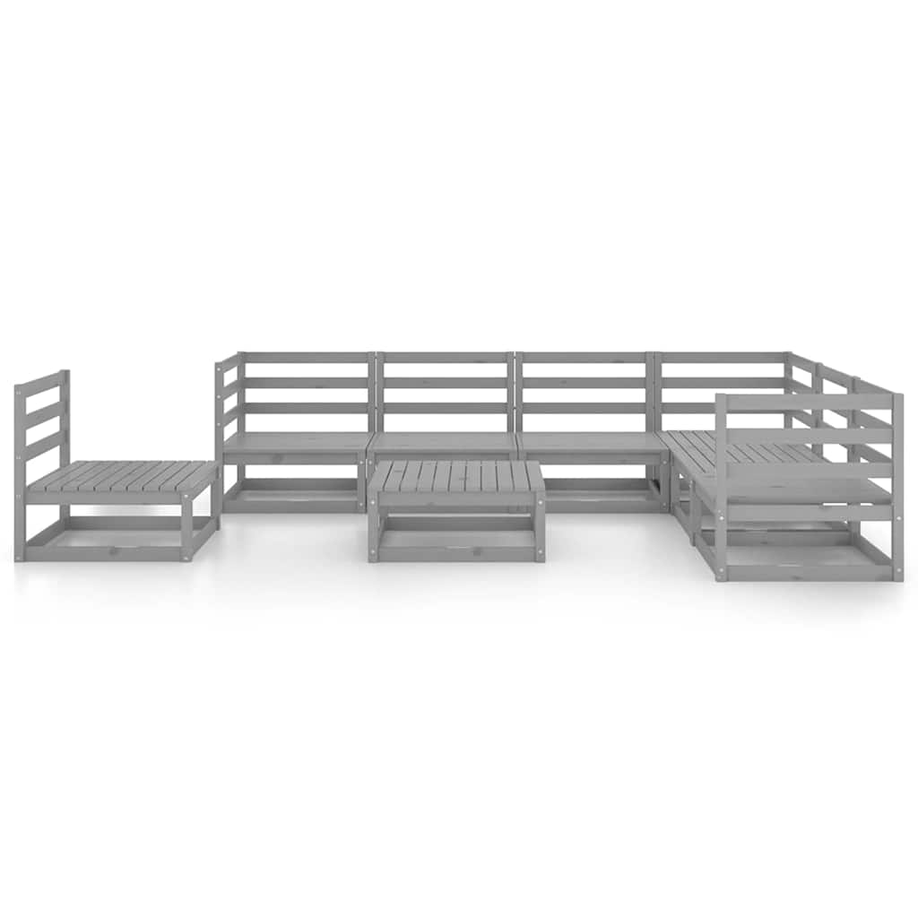 Set Divani da Giardino 8 pz Grigi in Legno Massello di Pino