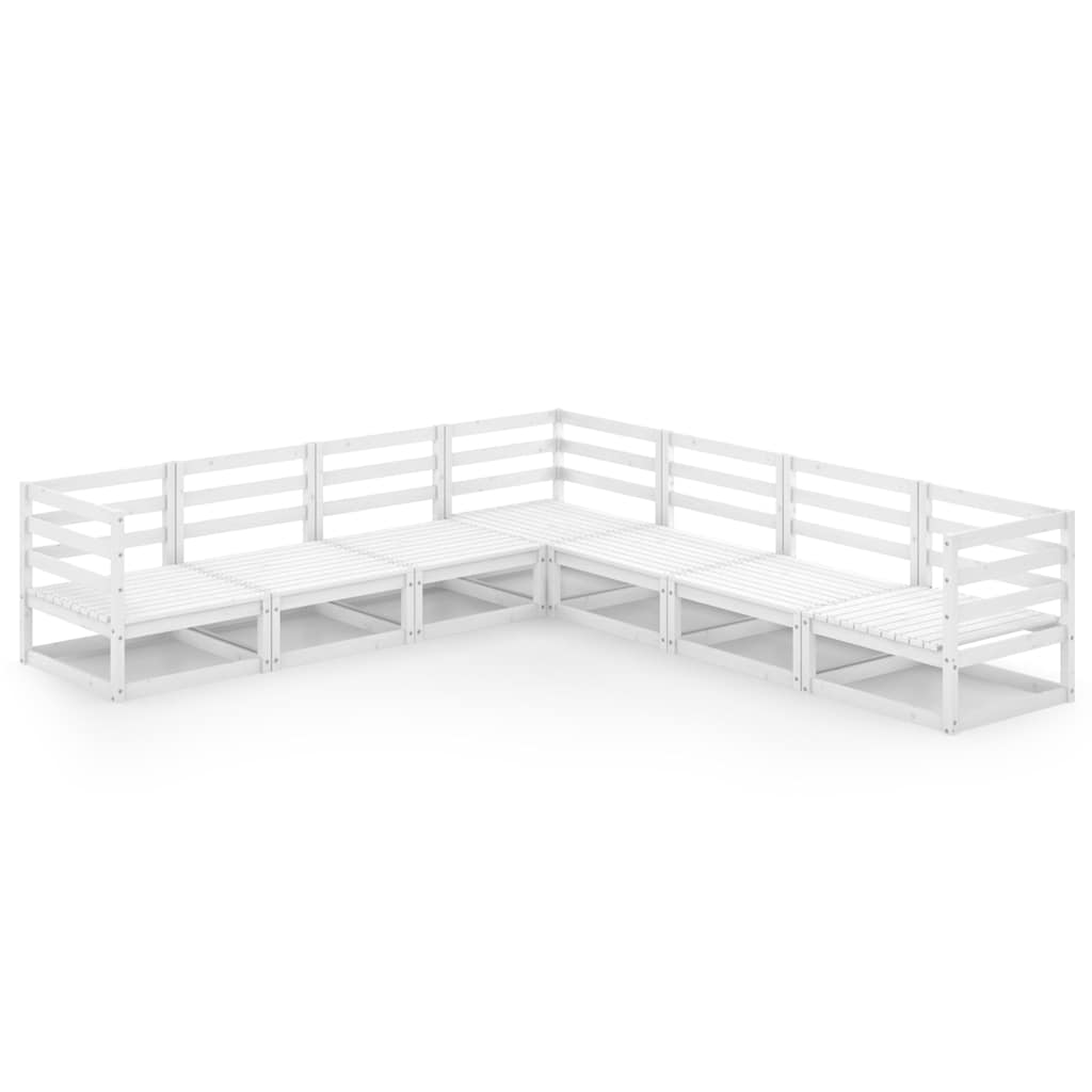 Set Divani da Giardino 7 pz Bianchi in Legno Massello di Pino