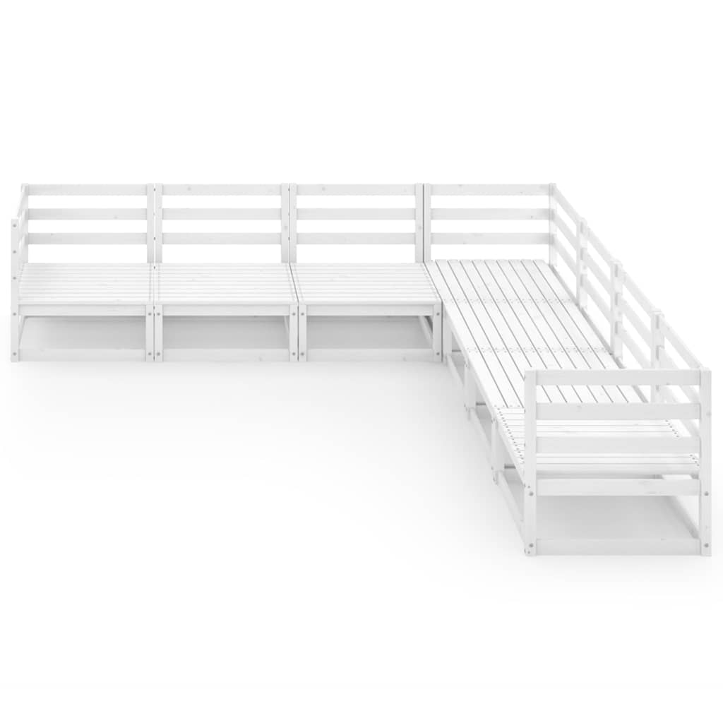 Set Divani da Giardino 7 pz Bianchi in Legno Massello di Pino