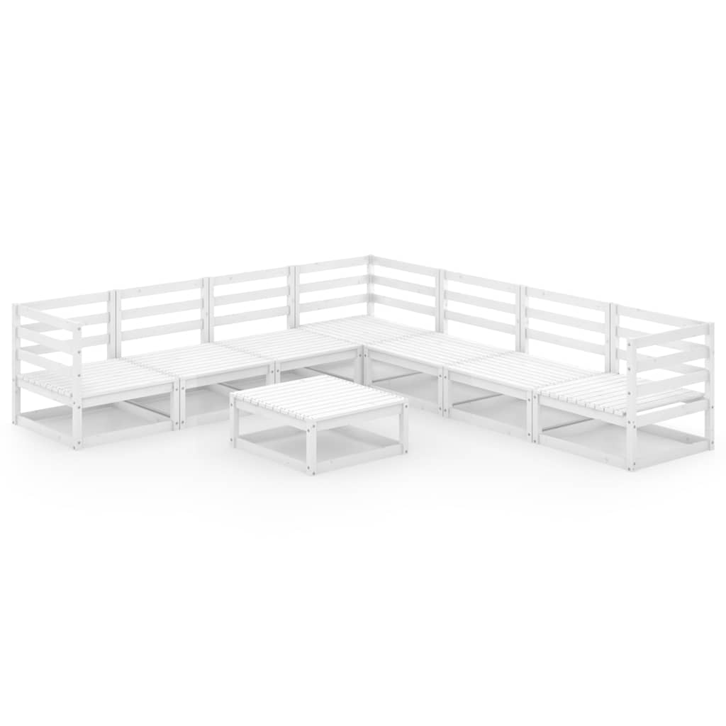 Set Divani da Giardino 8 pz Bianchi in Legno Massello di Pino