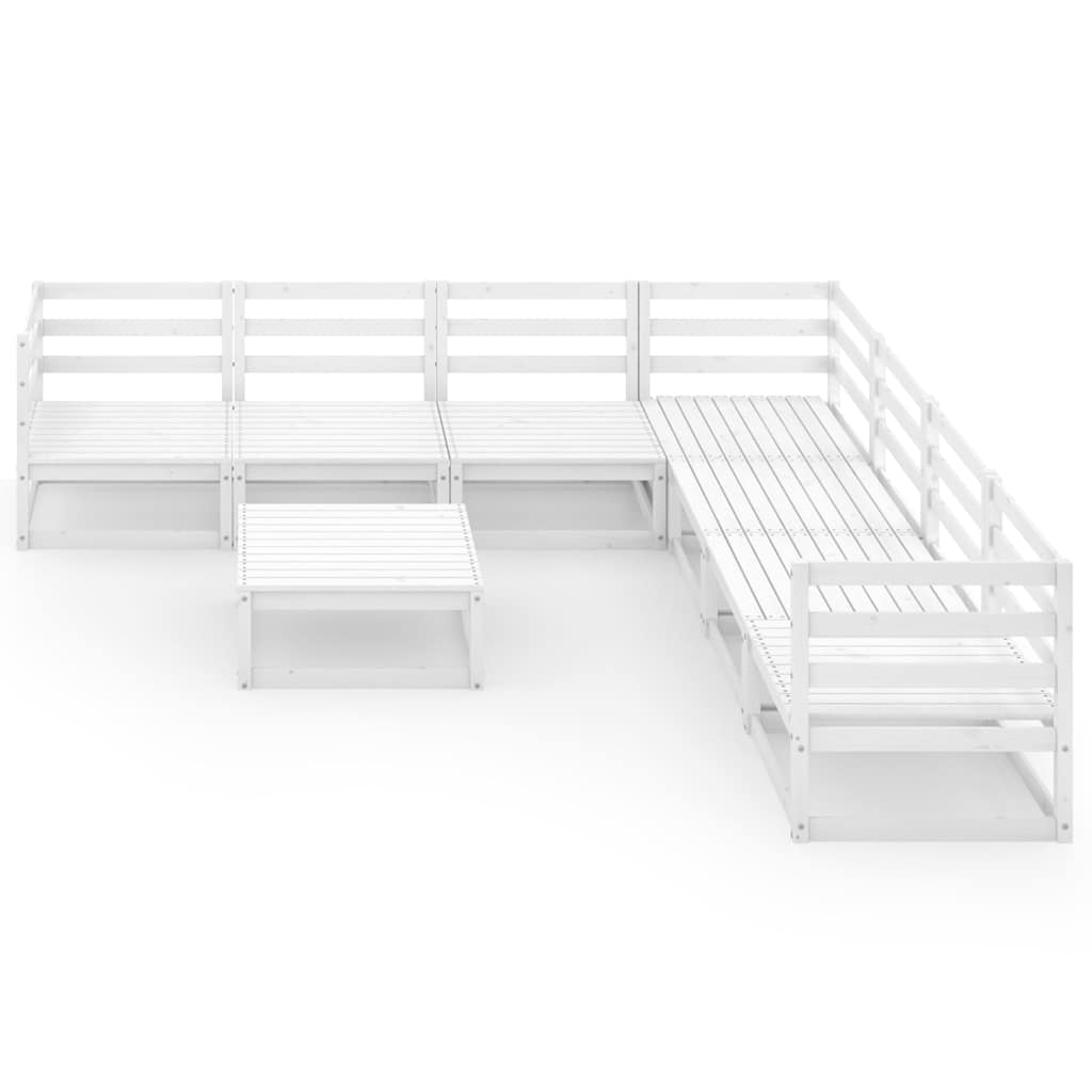 Set Divani da Giardino 8 pz Bianchi in Legno Massello di Pino
