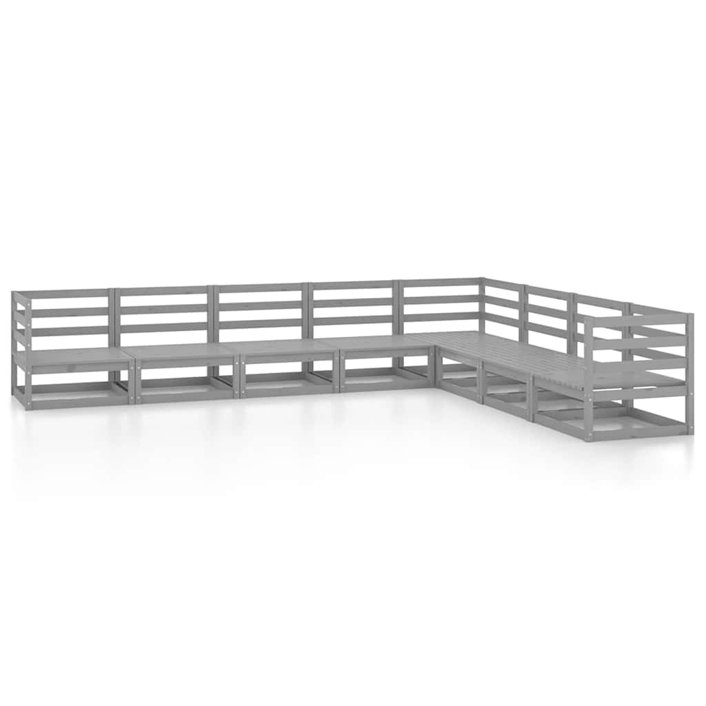 Set Divani da Giardino 8 pz Grigi in Legno Massello di Pino