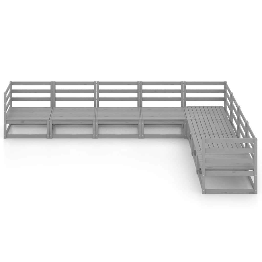 Set Divani da Giardino 8 pz Grigi in Legno Massello di Pino