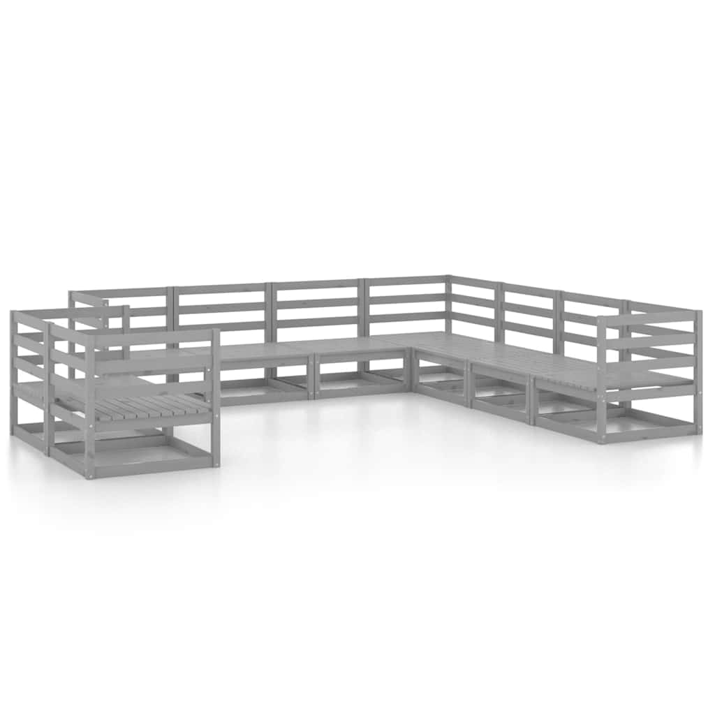 Set Divani da Giardino 9 pz Grigio in Legno Massello di Pino