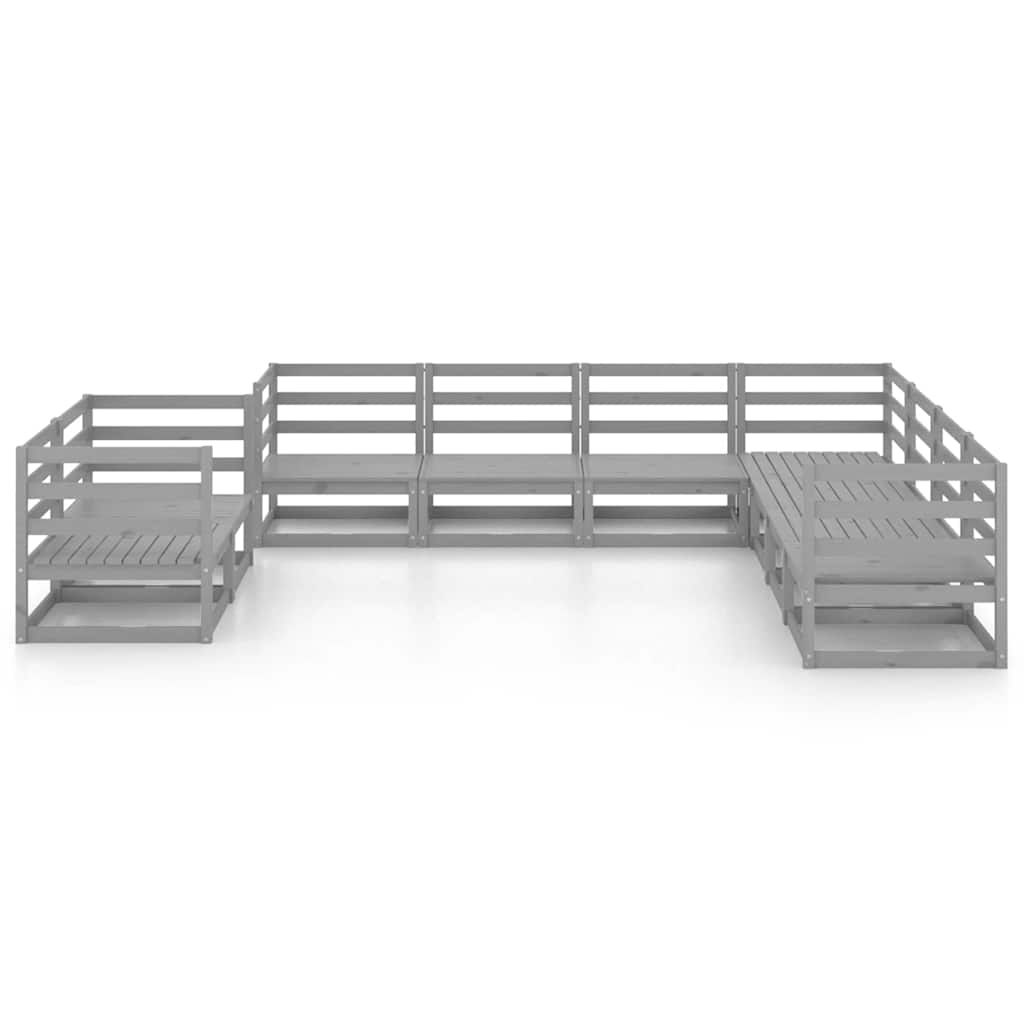 Set Divani da Giardino 9 pz Grigio in Legno Massello di Pino