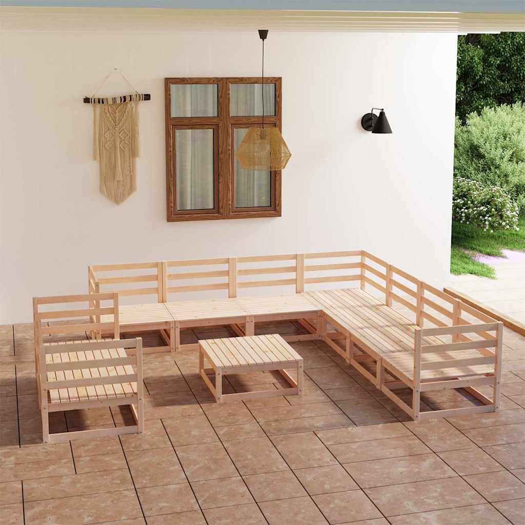 Set Divani da Giardino 10 pz in Legno Massello di Pino