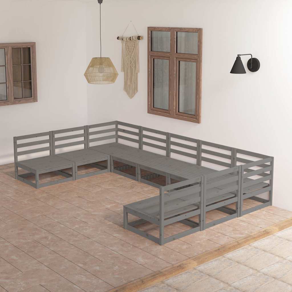 Set Divani da Giardino 9 pz in Legno Massello di Pino