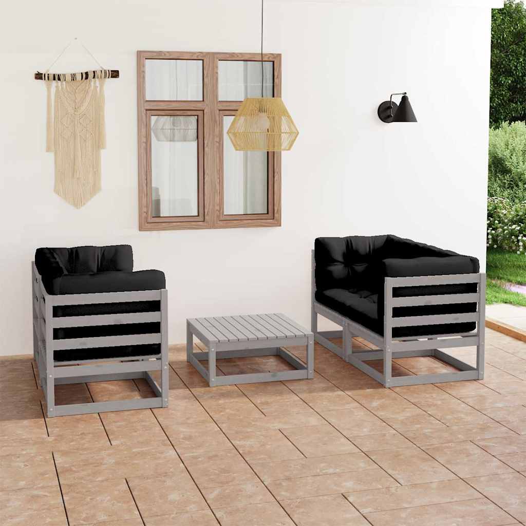 Set Divani da Giardino 5 pz con Cuscini Legno Massello di Pino