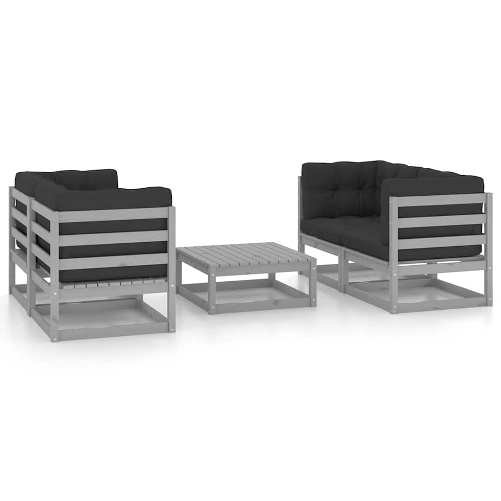 Set Divani da Giardino 5 pz con Cuscini Legno Massello di Pino