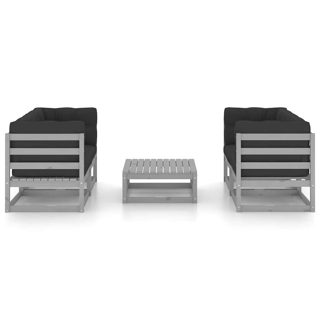 Set Divani da Giardino 5 pz con Cuscini Legno Massello di Pino