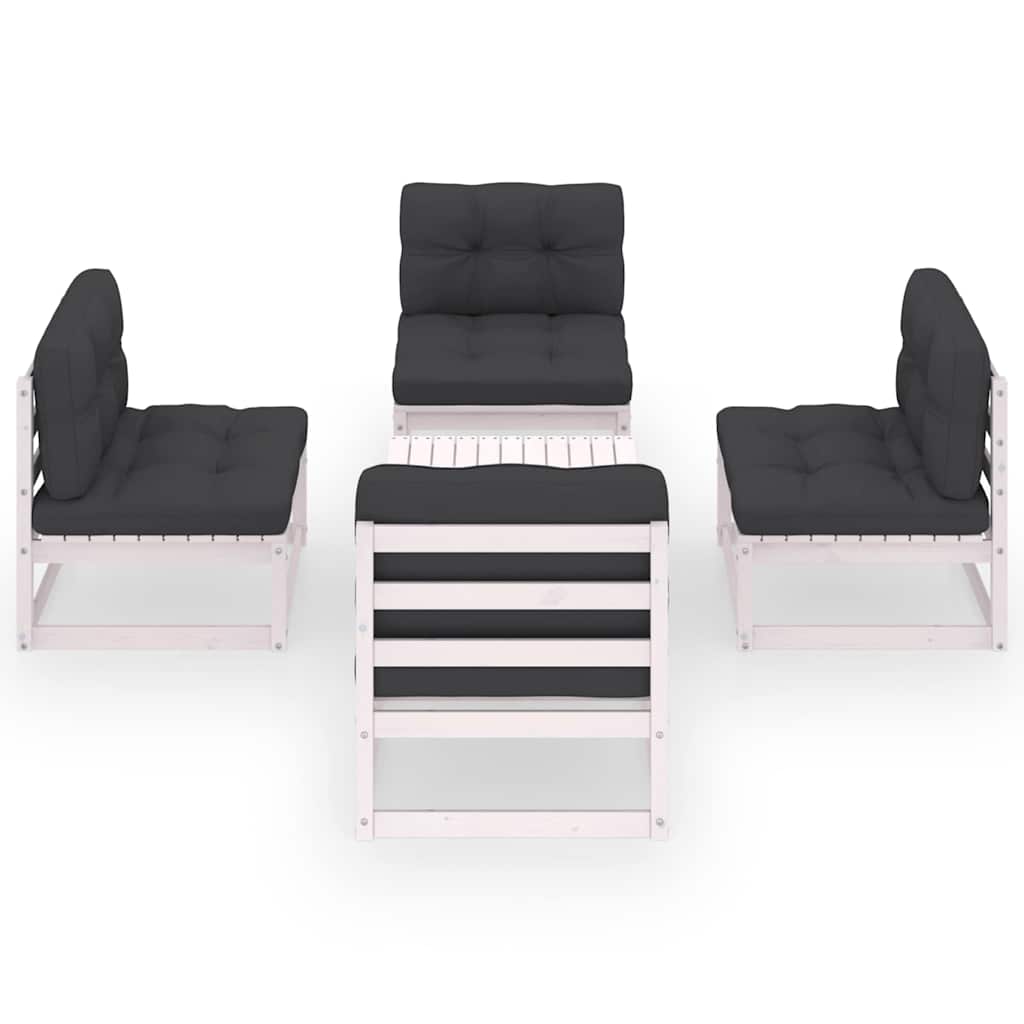 Set Divani da Giardino 5 pz con Cuscini Legno Massello di Pino