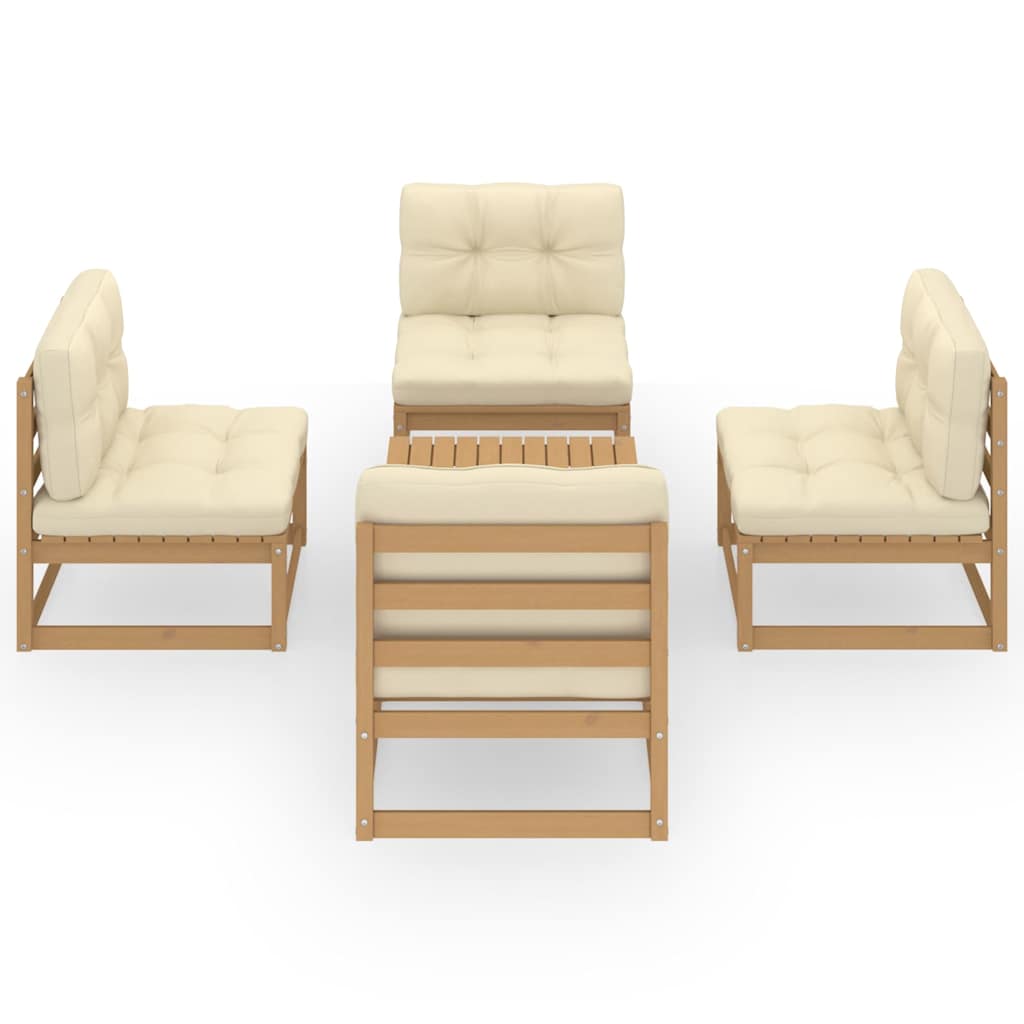 Set Divani da Giardino 5 pz con Cuscini Legno Massello di Pino