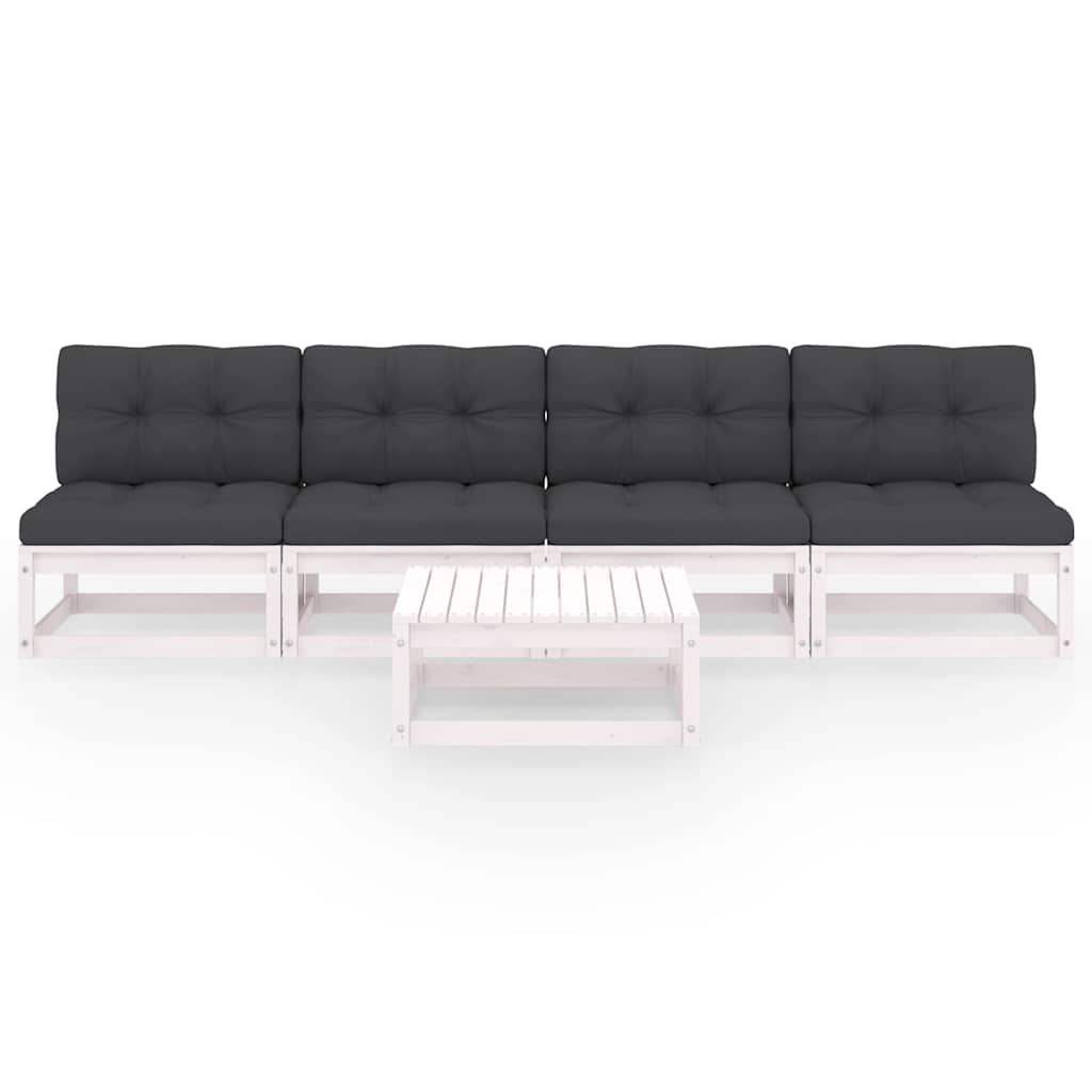 Set Divani da Giardino 5 pz con Cuscini Legno Massello di Pino