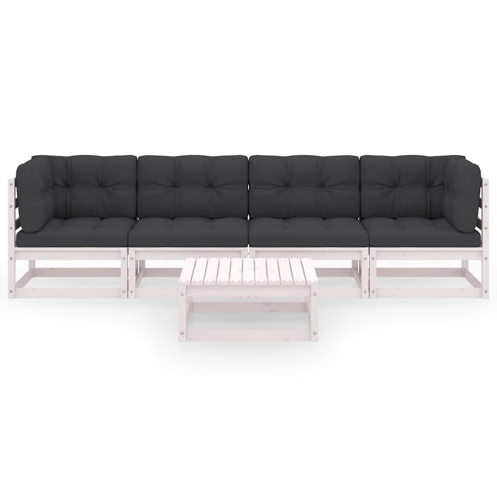 Set Divani da Giardino 5 pz con Cuscini Legno Massello di Pino