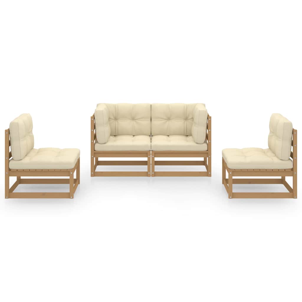 Set Divani da Giardino 4 pz con Cuscini Legno Massello Pino