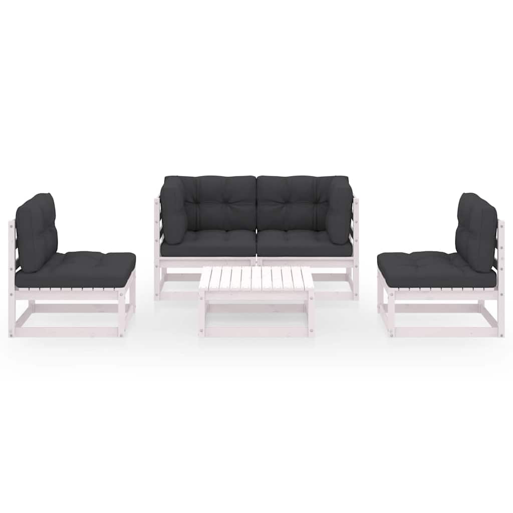 Set Divani da Giardino 5 pz con Cuscini Legno Massello di Pino