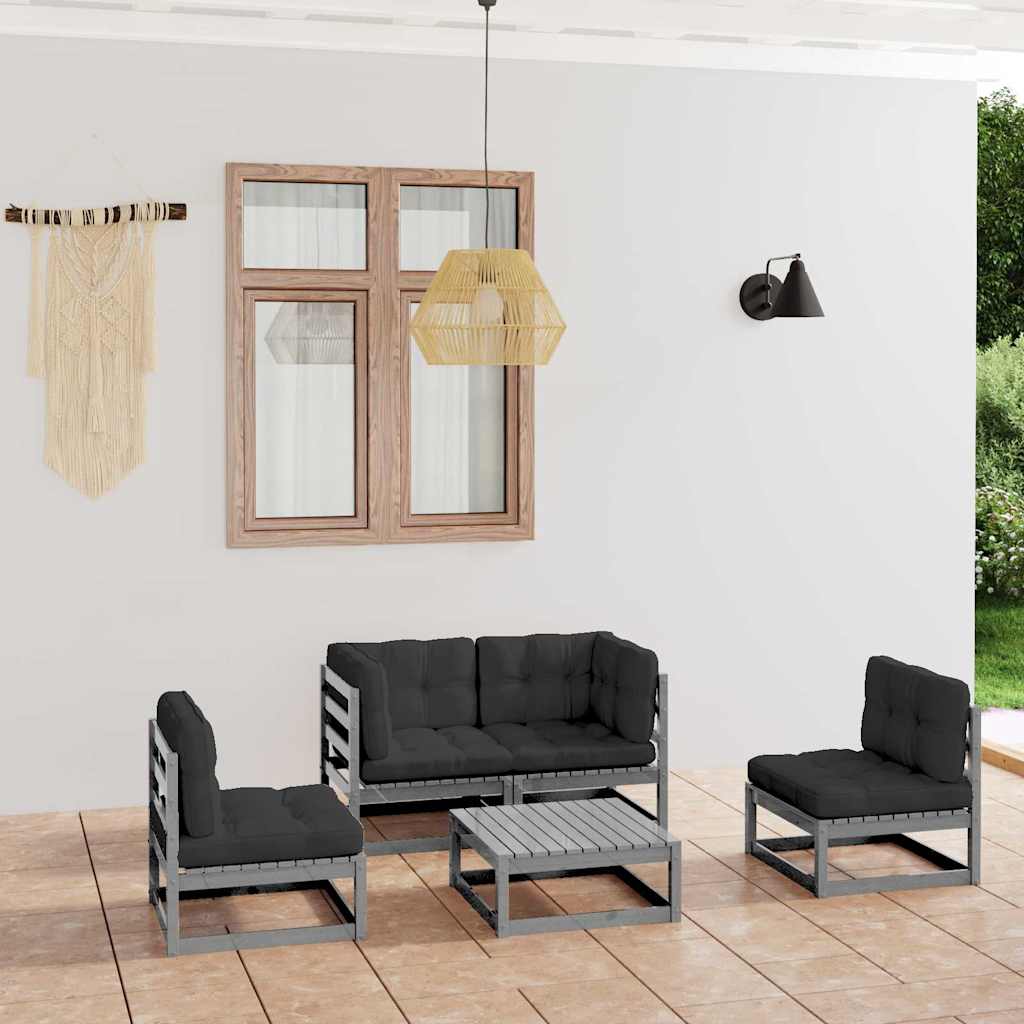 Set Divani da Giardino 5 pz con Cuscini Legno Massello di Pino