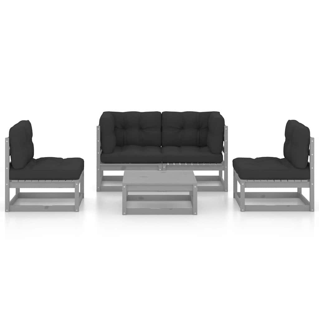 Set Divani da Giardino 5 pz con Cuscini Legno Massello di Pino