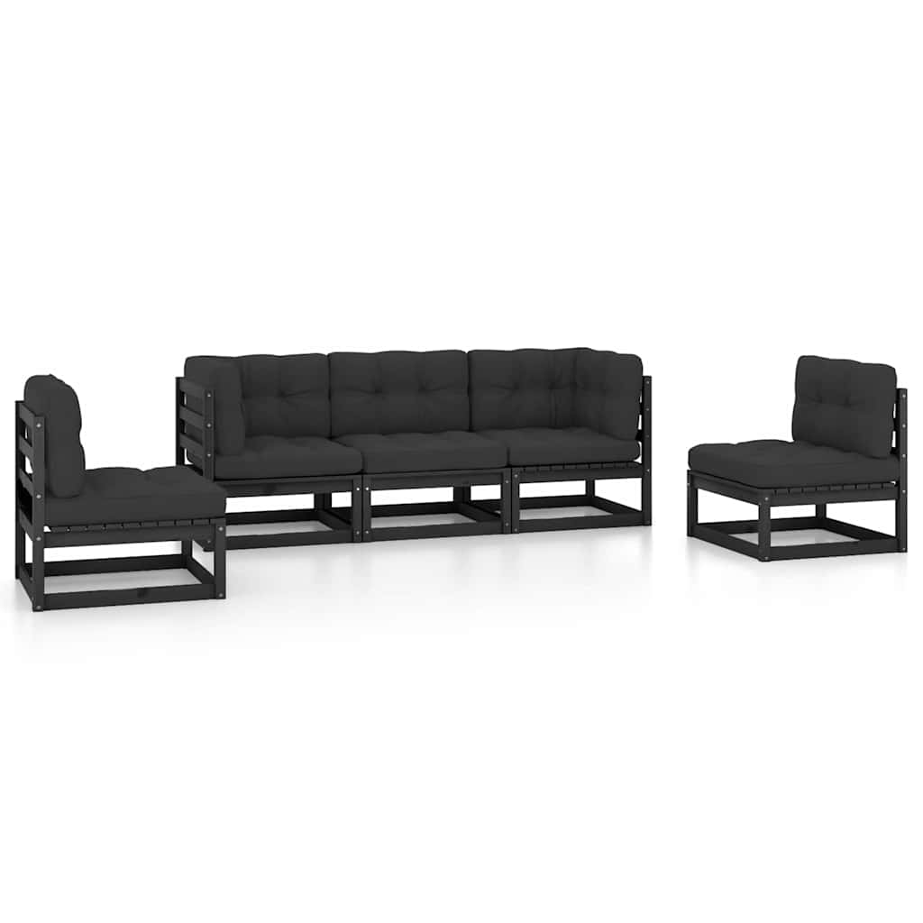 Set Divani da Giardino 5 pz con Cuscini Legno Massello di Pino