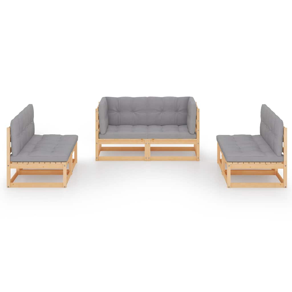 Set Divani da Giardino 6 pz con Cuscini Legno Massello Pino