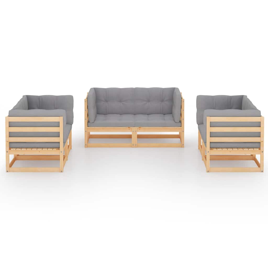 Set Divani da Giardino 6 pz con Cuscini Legno Massello Pino
