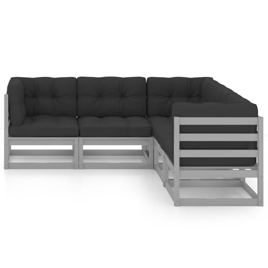 Set Divani da Giardino 5 pz con Cuscini Legno Massello di Pino