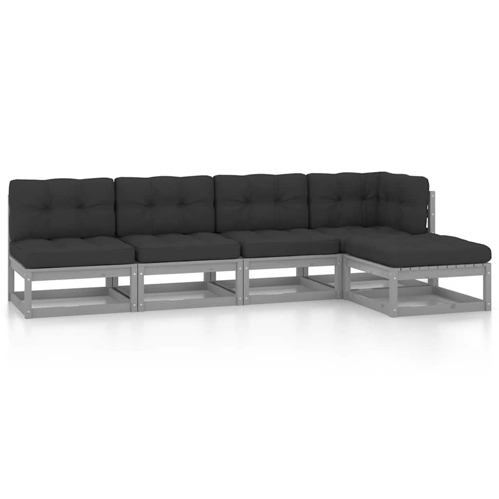 Set Divani da Giardino 5 pz con Cuscini Legno Massello di Pino