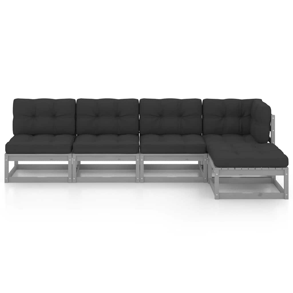 Set Divani da Giardino 5 pz con Cuscini Legno Massello di Pino