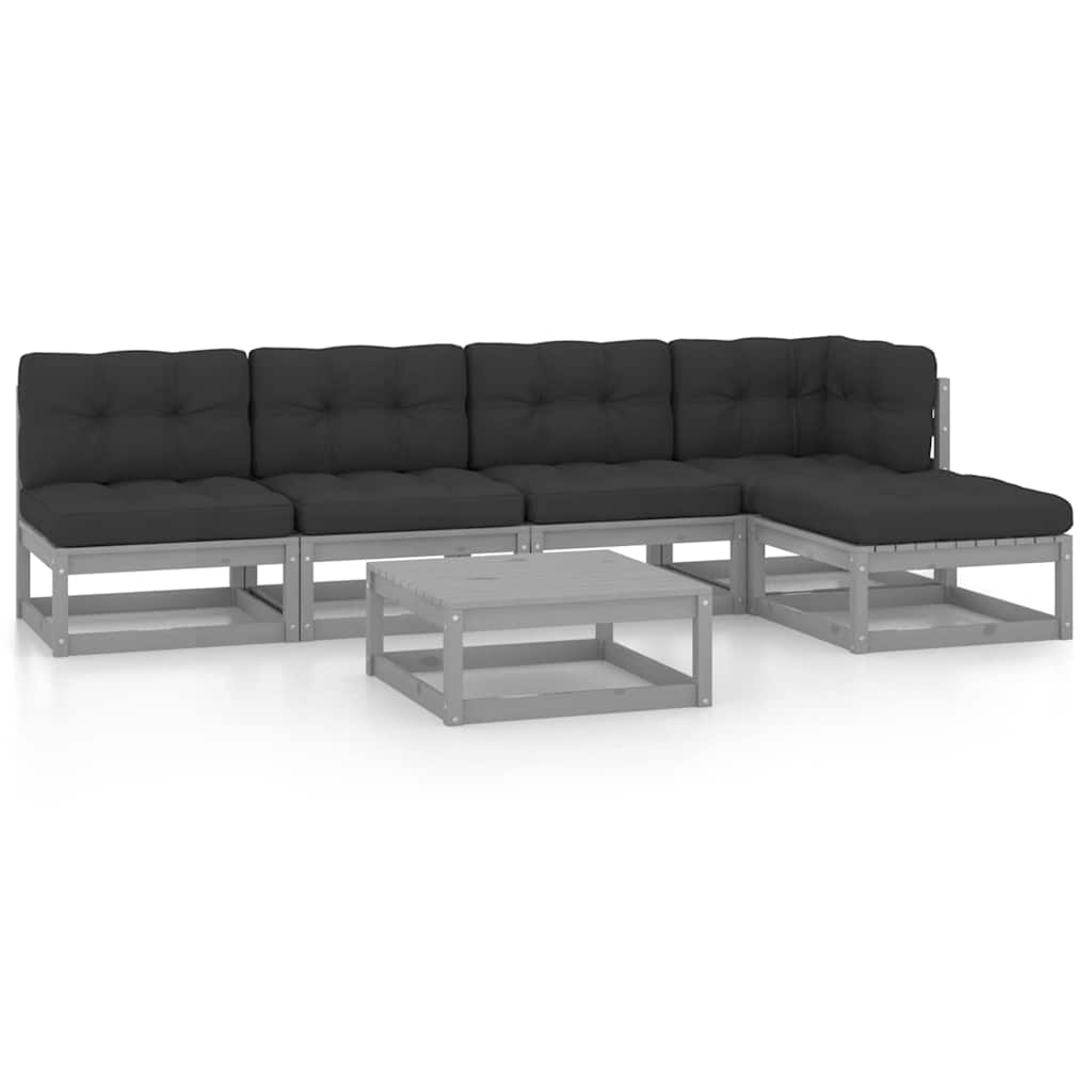 Set Divani da Giardino 6 pz con Cuscini Legno Massello Pino