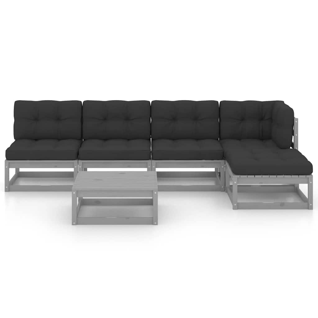 Set Divani da Giardino 6 pz con Cuscini Legno Massello Pino